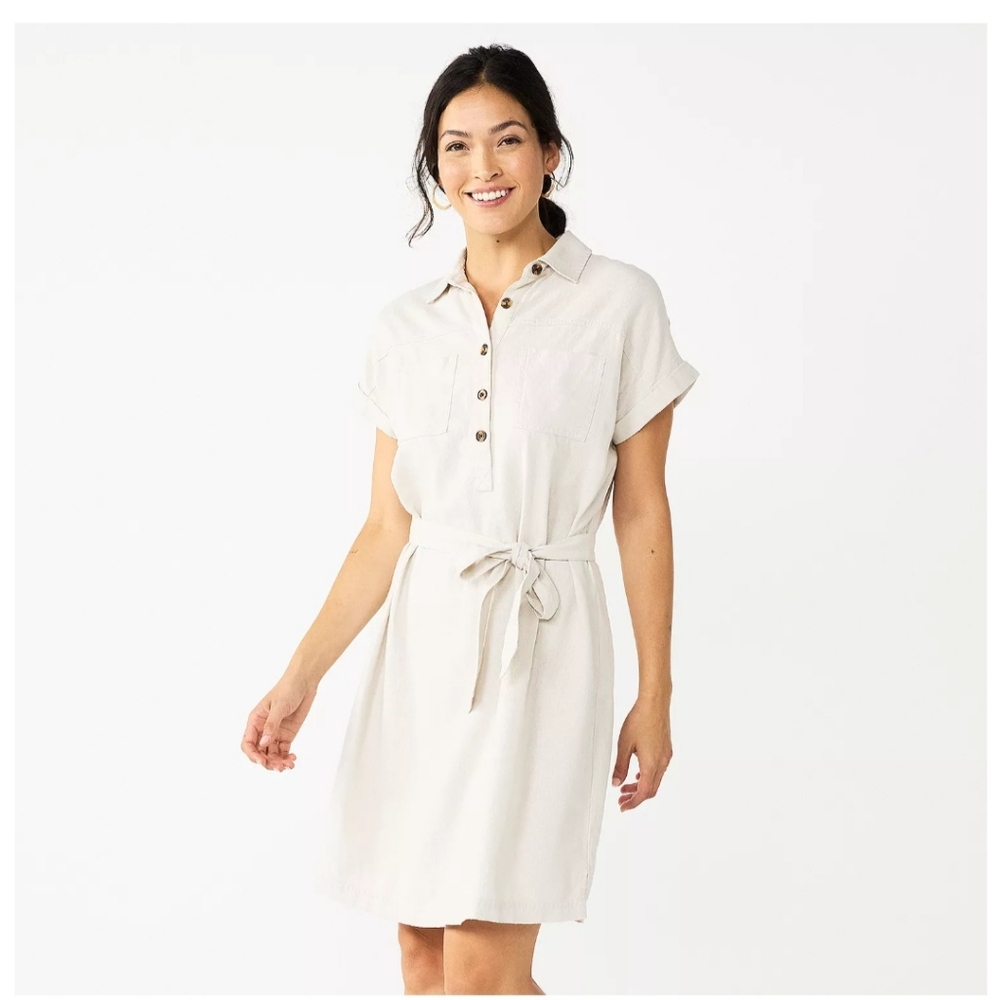 NWT Sonoma Goods For Life Women’s Linen Relaxed Fit Henley Shirt Dress